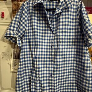 Roaman's Blue and White Gingham Short-Sleeve Button-Down Shirt